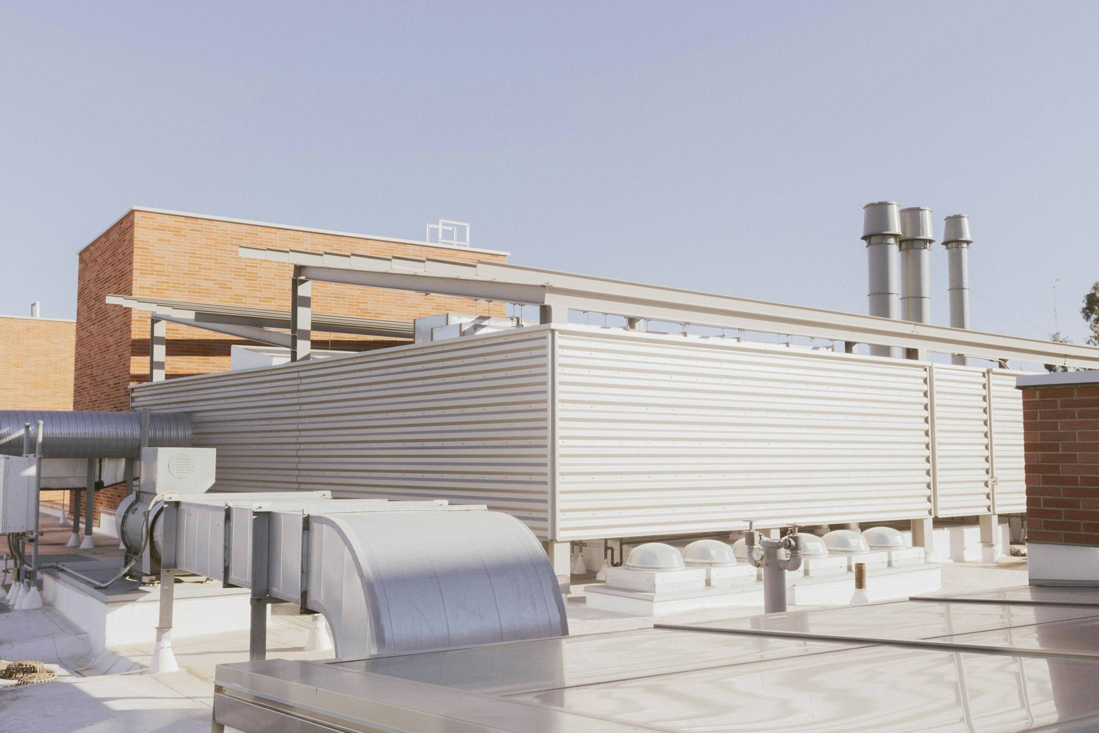 Rooftop air-handling plant and exhaust stacks